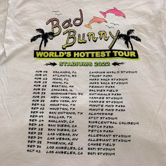 Bad Bunny 2022 un verano sin ti worlds hottest tour tee - white cotton medium - Picture 4 of 6